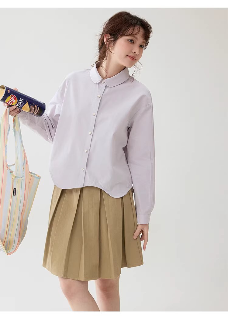 弧形擺娃娃領紫色襯衫女26春季新款減齡長袖上衣,弧形擺娃娃領紫色襯衫女26春季新款減齡長袖上衣,HBFS1046,弧形擺娃娃領紫色襯衫女26春季新款減齡長袖上衣,娃娃領,天絲混棉