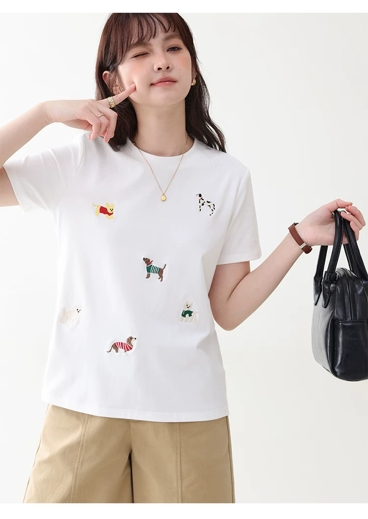 可愛小狗刺繡白色短袖T恤女26夏季新款時尚減齡上衣,可愛小狗刺繡白色短袖T恤女26夏季新款時尚減齡上衣,HBFS1099,可愛小狗刺繡白色短袖T恤女26夏季新款時尚減齡上衣,小狗刺繡,舒適面料