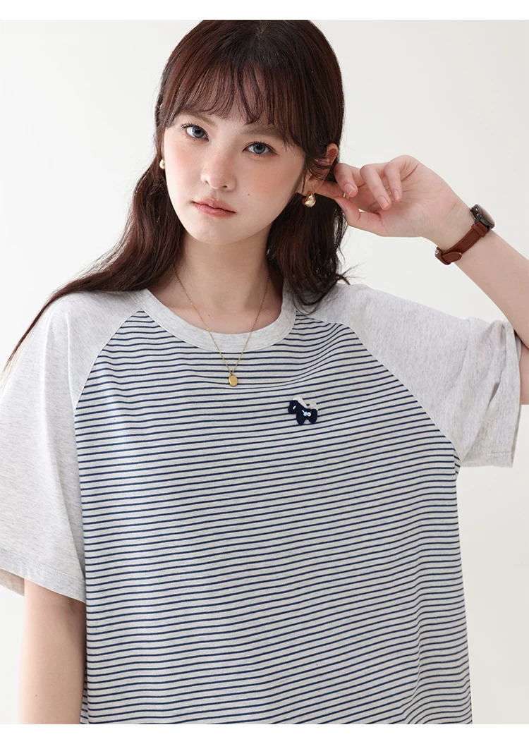 日繫條紋插肩袖小馬T恤女夏季新款寬鬆顯瘦上衣,HBFS1101,日繫條紋插肩袖小馬T恤女夏季新款寬鬆顯瘦上衣,橫紋設計,寬鬆舒適,插肩袖