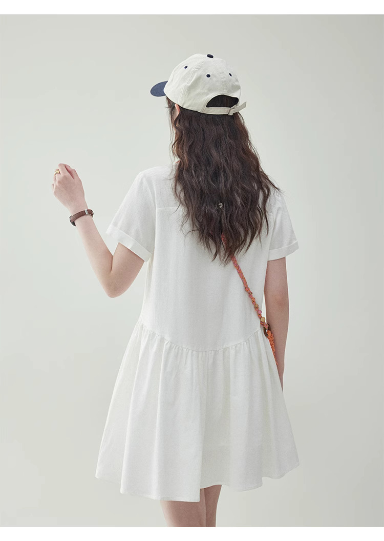 法式白色寬鬆短袖連身裙女25夏季新款小個子短裙