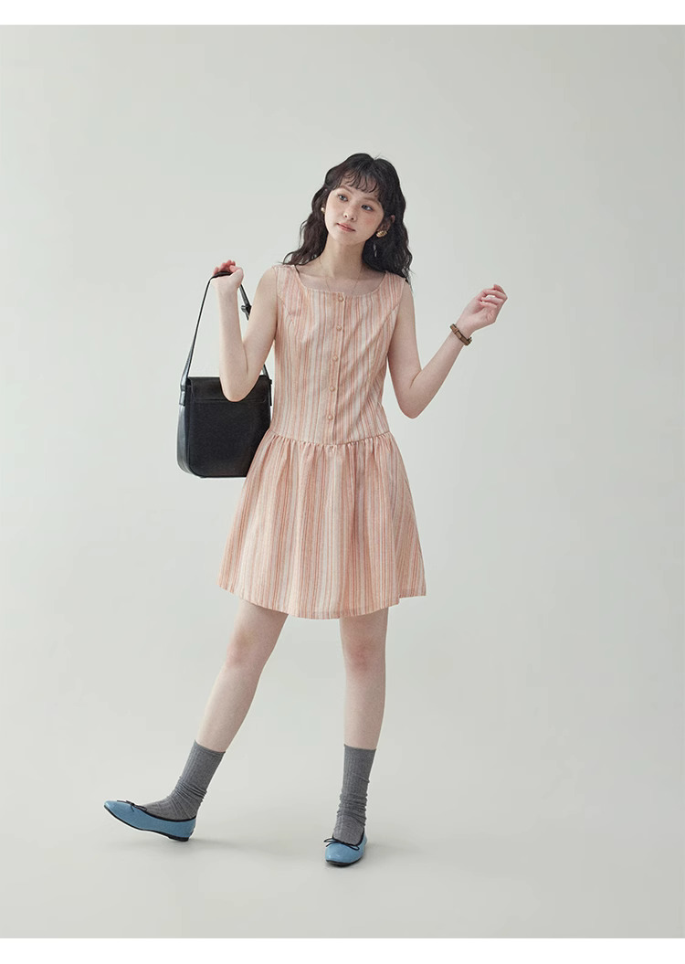 甜美圖案無袖背心洋裝女夏季新款顯瘦a字短裙