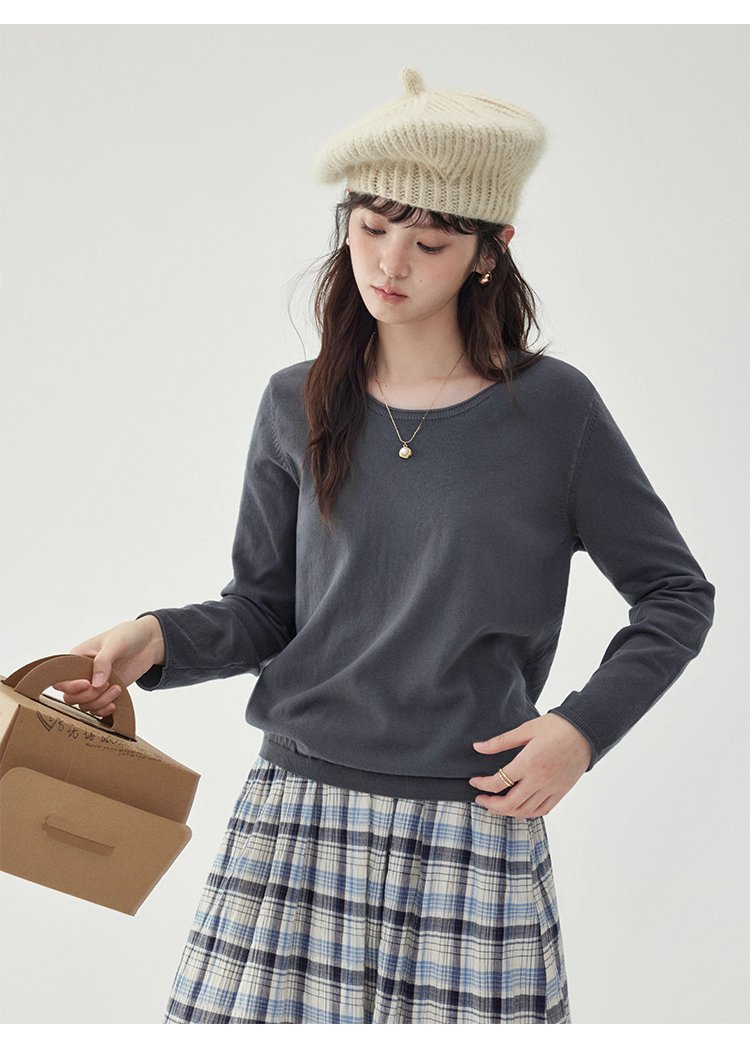 韓系純色毛衣長袖針織衫女秋季新款圓領純棉上衣