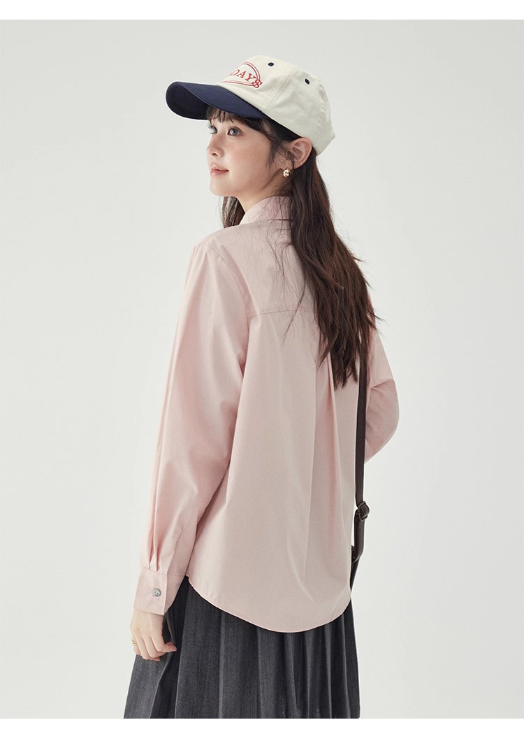 單排扣寬鬆繡襯衫女秋季新款慵懶長袖上衣