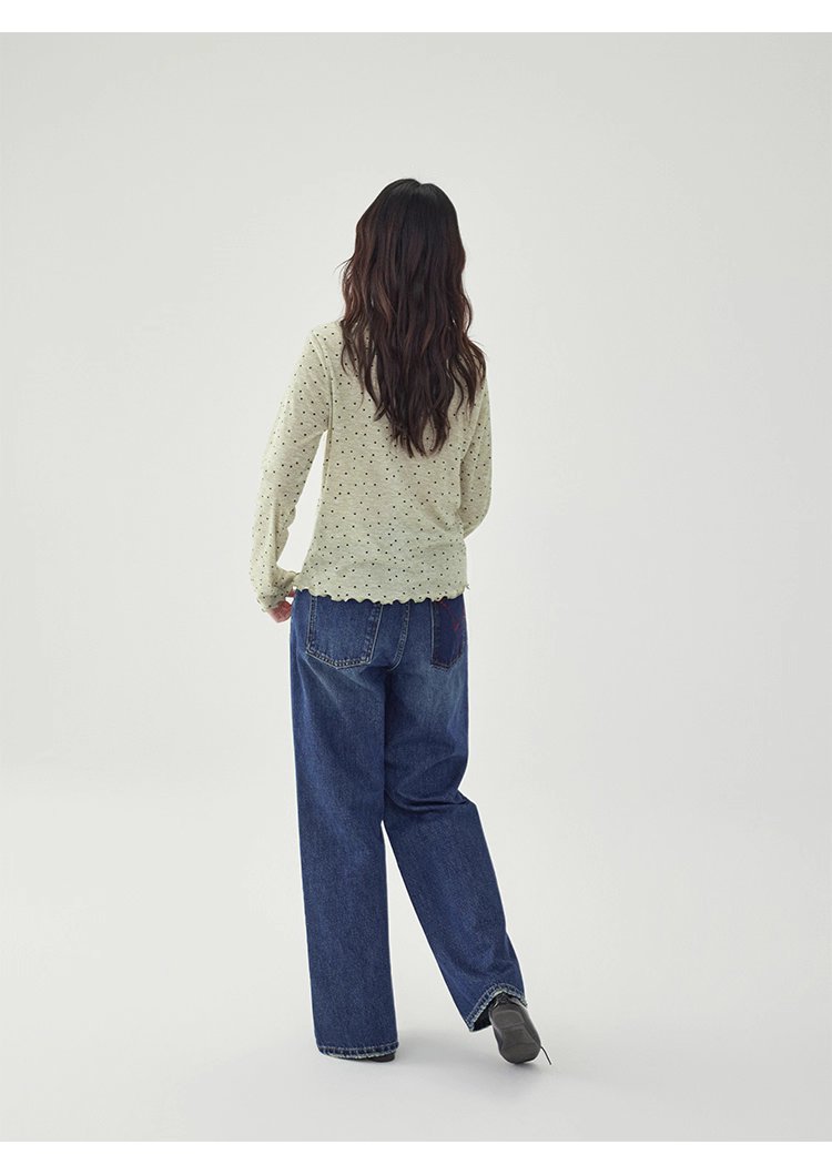 韓系密邊領波點長袖T恤女秋季新款內搭寬鬆上衣