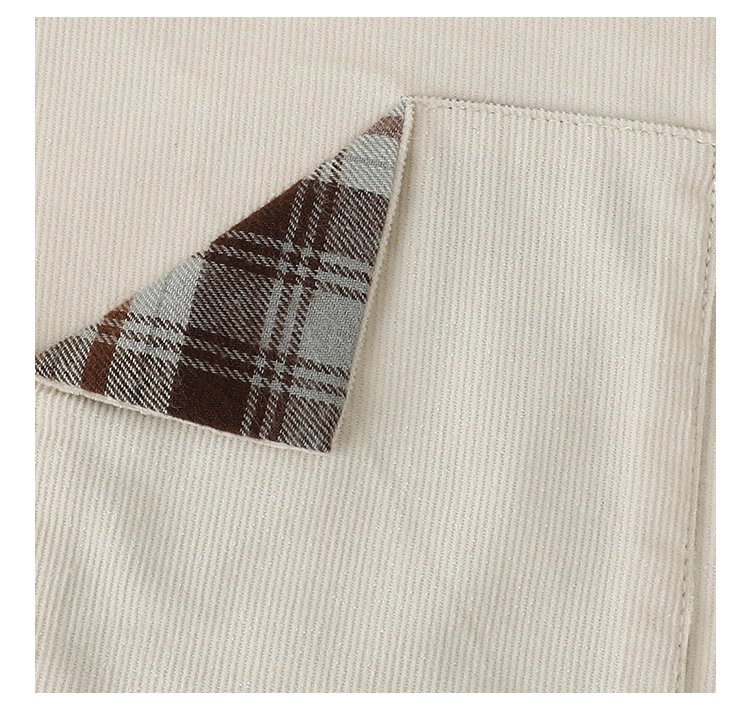 撞色格紋燈芯絨長袖襯衫女秋季新款翻領外套上衣