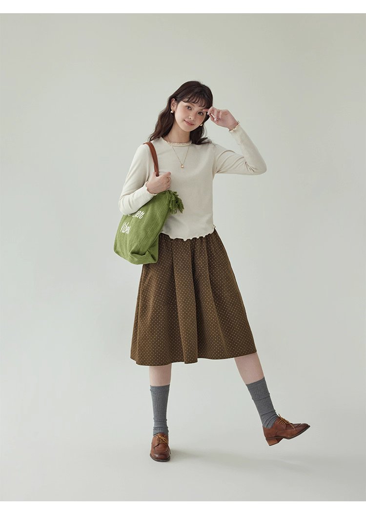 復古波點燈芯絨半身裙女秋冬新款高腰純棉a字裙