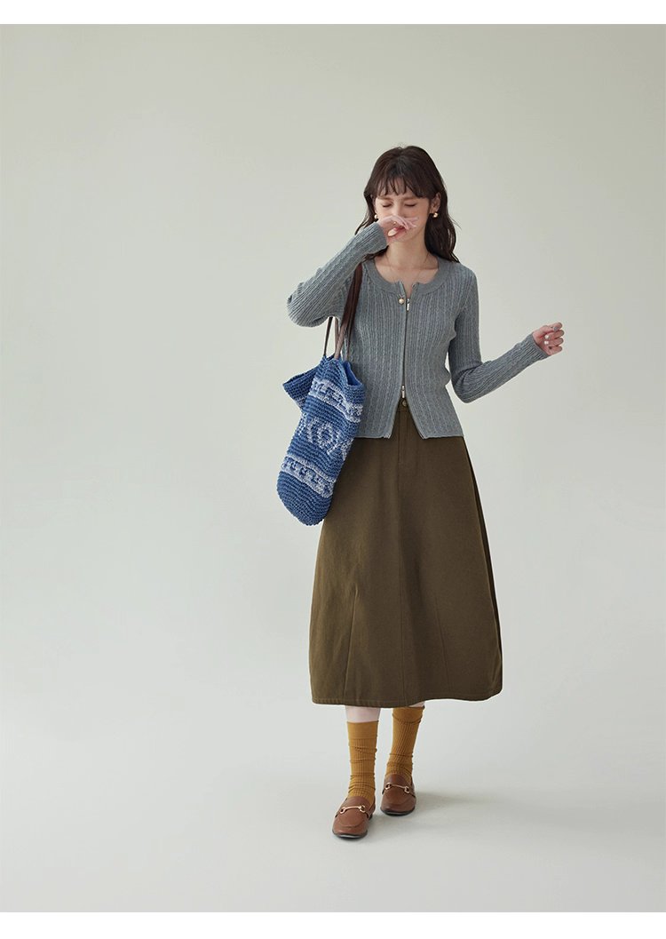 復古純色a字純棉半身裙女秋季新款後鬆緊花苞裙