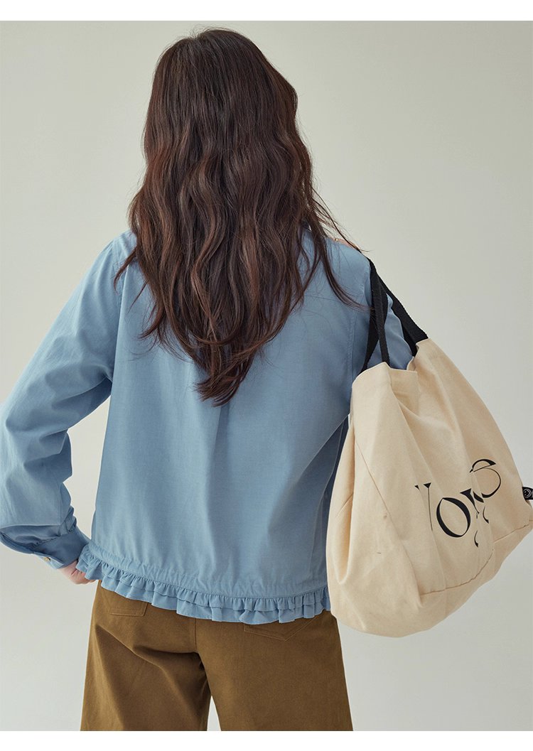 藍色花邊下擺抽繩襯衫女秋季新款單排扣長袖上衣,藍色花邊下擺抽繩襯衫女秋季新款單排扣長袖上衣,HBEW1103,藍色花邊下擺抽繩襯衫女秋季新款單排扣長袖上衣,翻領排扣,天絲混棉