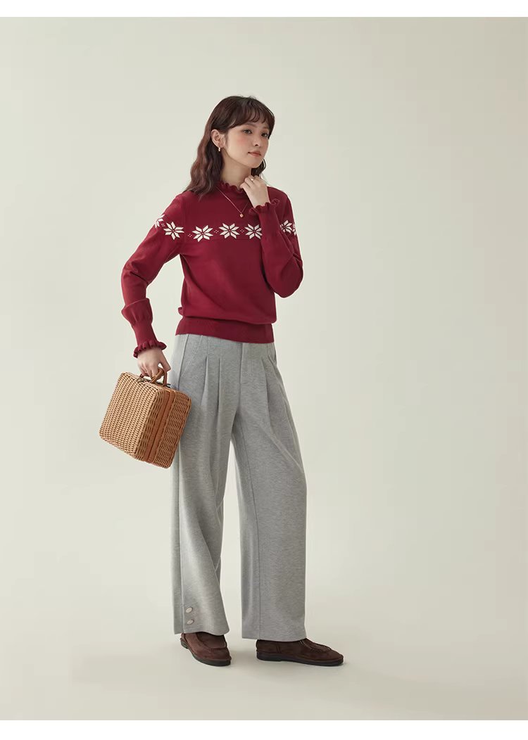 減齡紅色木耳邊雪花針織衫女冬新款內搭長袖上衣,減齡紅色木耳邊雪花針織衫女冬新款內搭長袖上衣,HBEW1152,減齡紅色木耳邊雪花針織衫女冬新款內搭長袖上衣,木耳邊,雪花針織