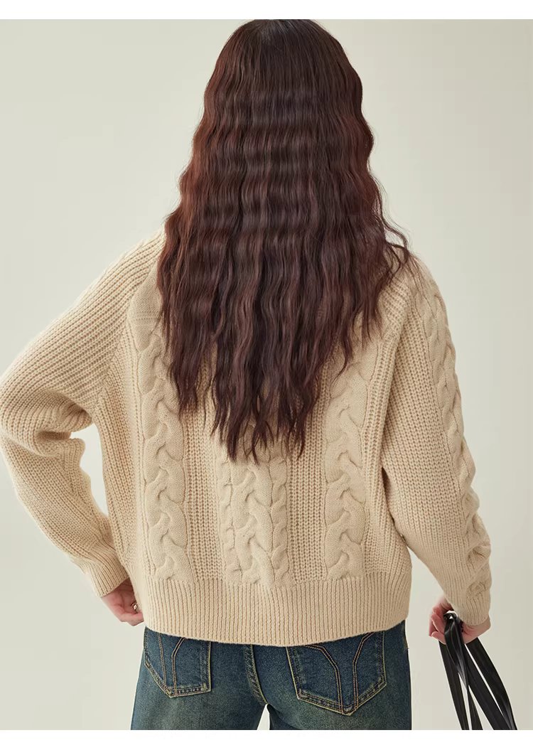 韓系杏色麻花高領毛衣女25冬季新款寬鬆長袖上衣,韓系杏色麻花高領毛衣女25冬季新款寬鬆長袖上衣,HBEW1156,韓系杏色麻花高領毛衣女25冬季新款寬鬆長袖上衣,高領毛衣,麻花針織