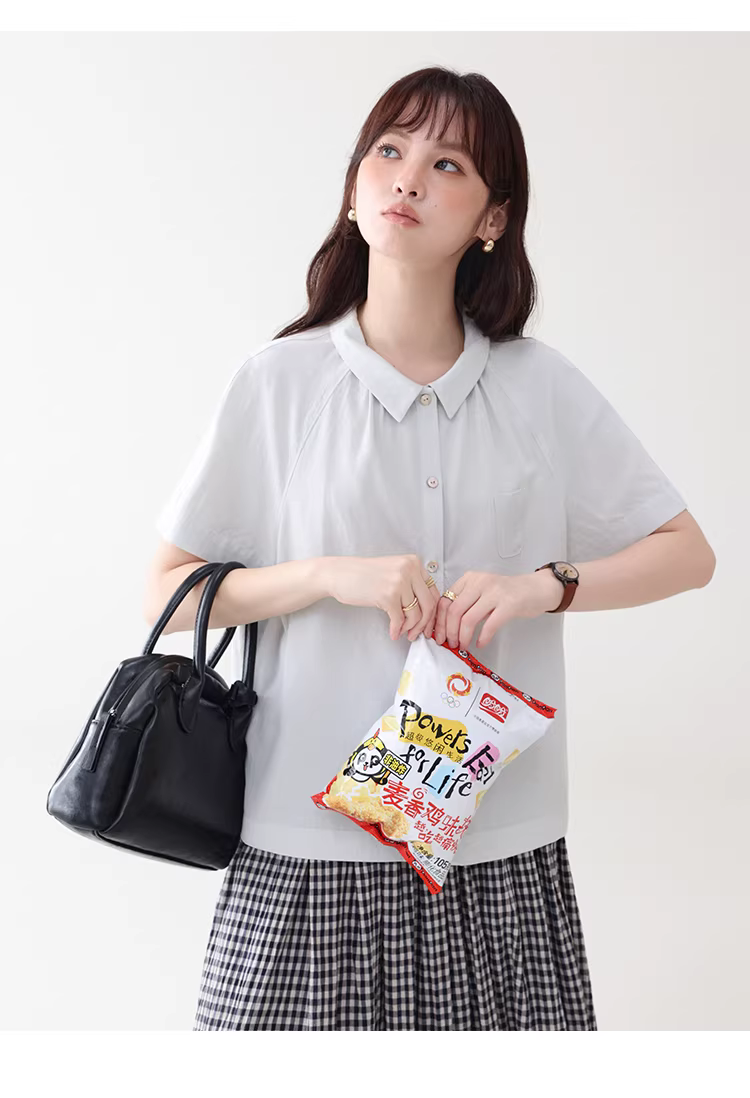 法式純色小翻領短袖襯衫女夏新款單排扣寬鬆上衣,法式純色小翻領短袖襯衫女夏新款單排扣寬鬆上衣,HBFS1086,法式純色小翻領短袖襯衫女夏新款單排扣寬鬆上衣,法式甜美,天絲100%