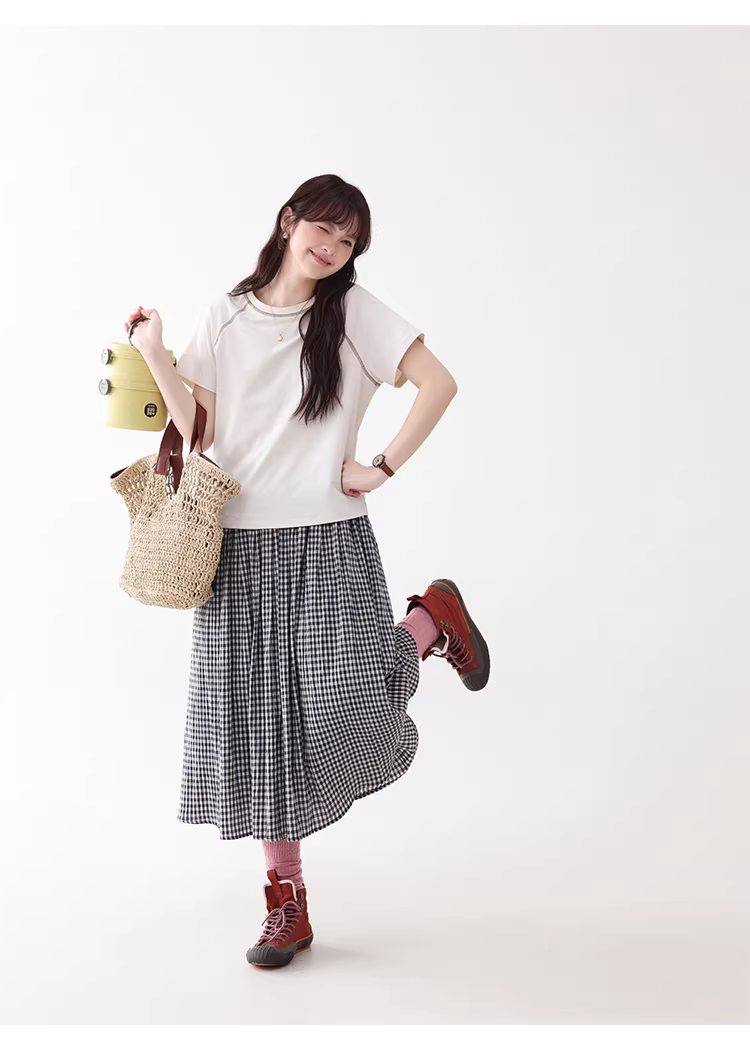 復古格紋飄逸純棉半身裙女夏季新款鬆緊腰中長裙,復古格紋飄逸純棉半身裙女夏季新款鬆緊腰中長裙,HBFS2014,復古格紋飄逸純棉半身裙女夏季新款鬆緊腰中長裙,復古格紋,全棉面料