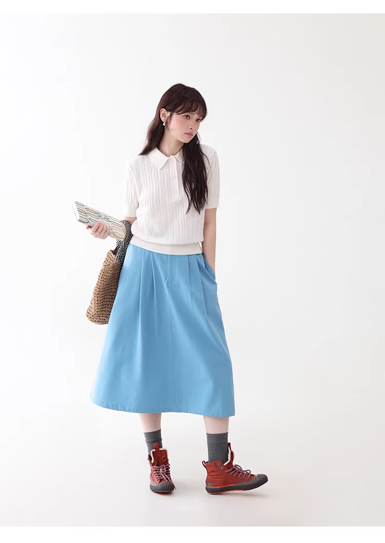 藍色側邊收腰口袋半身裙女夏新款壓褶中長裙傘裙,藍色側邊收腰口袋半身裙女夏新款壓褶中長裙傘裙,HBFS2016,藍色側邊收腰口袋半身裙女夏新款壓褶中長裙傘裙,高腰壓摺,傘狀長裙