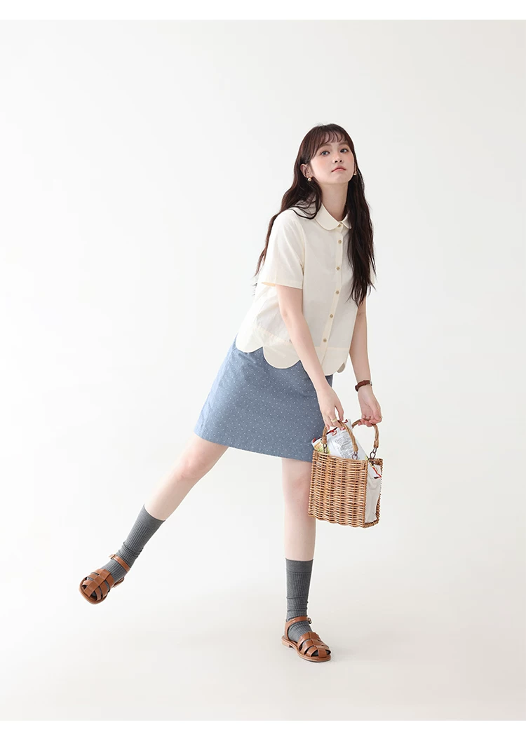 設計感波浪下擺純棉襯衫女夏新款減齡娃娃領上衣,設計感波浪下擺純棉襯衫女夏新款減齡娃娃領上衣,HBFS1112,設計感波浪下擺純棉襯衫女夏新款減齡娃娃領上衣,花邊衣襬,全棉面料