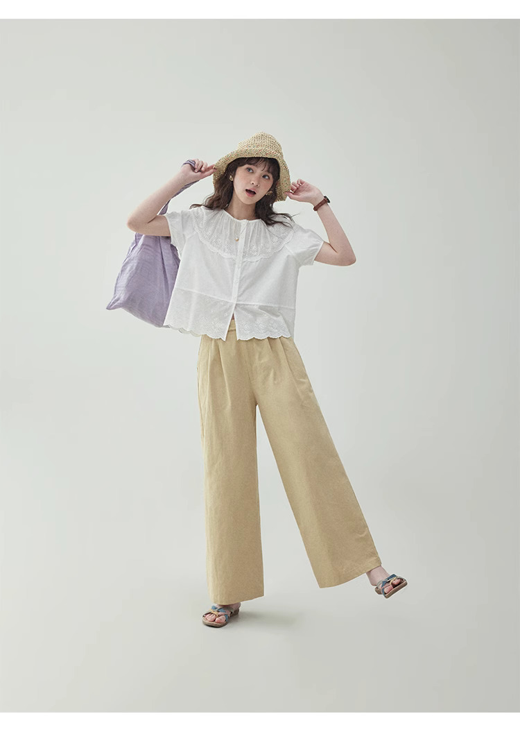 法式鏤空花邊白色單排扣襯衫女夏季新款短上衣