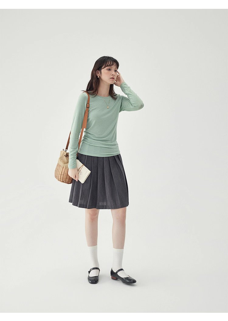 長袖修身薄款羊毛T恤女25秋季新款內搭上衣