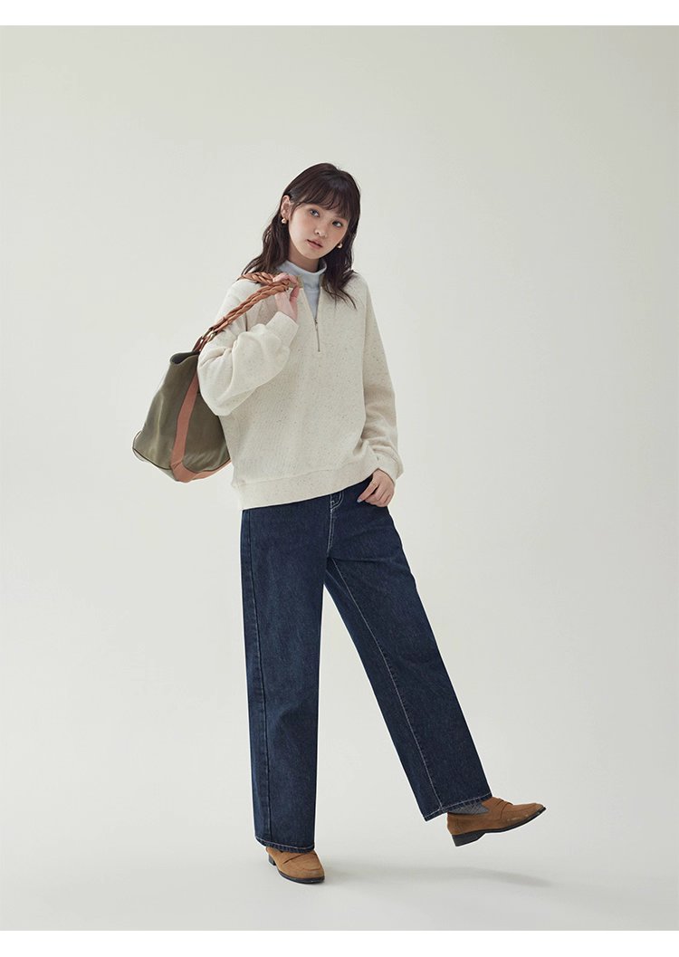 撞色彩點半開拉鍊衛衣T恤女秋季新款插肩袖上衣