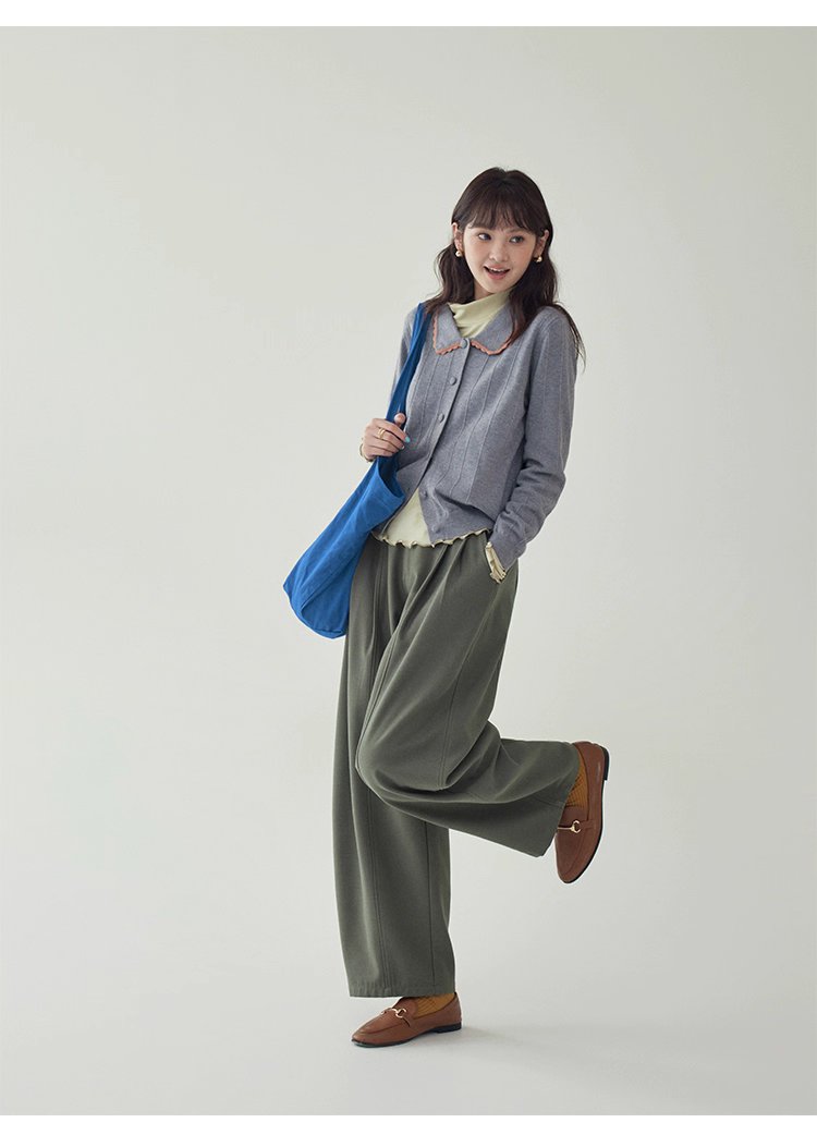 韓系撞色翻領針織開襟衫女秋季新款單排扣長袖上衣