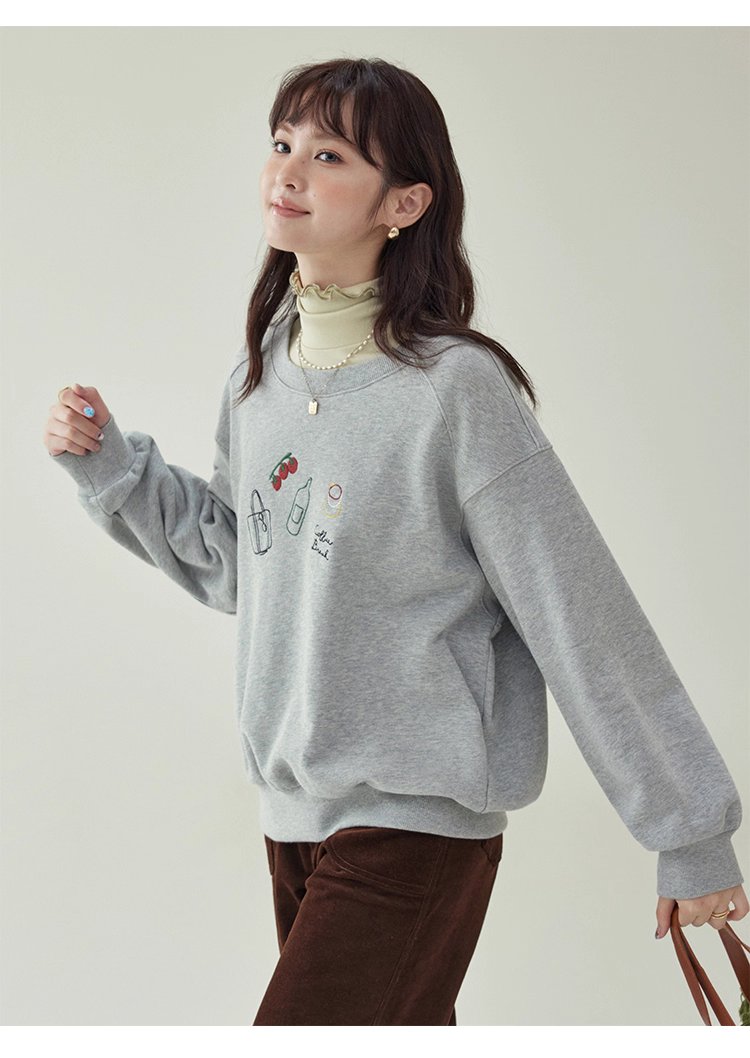 減齡刺繡圓領純棉衛衣女25秋季新款寬鬆長袖上衣