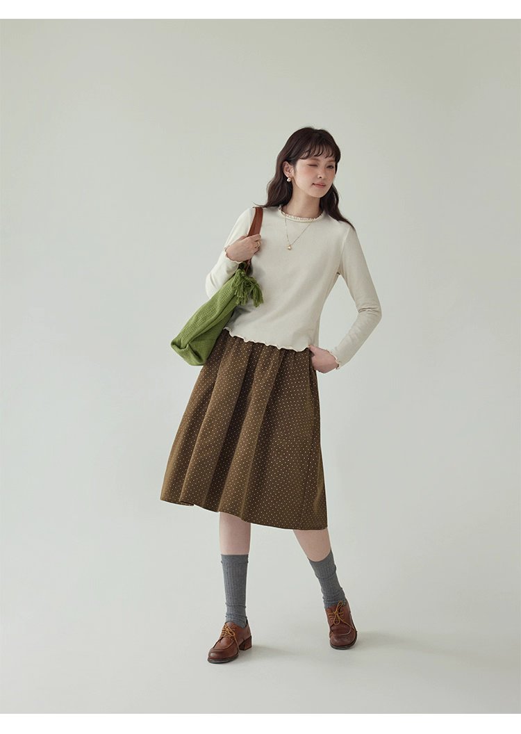復古波點燈芯絨半身裙女秋冬新款高腰純棉a字裙