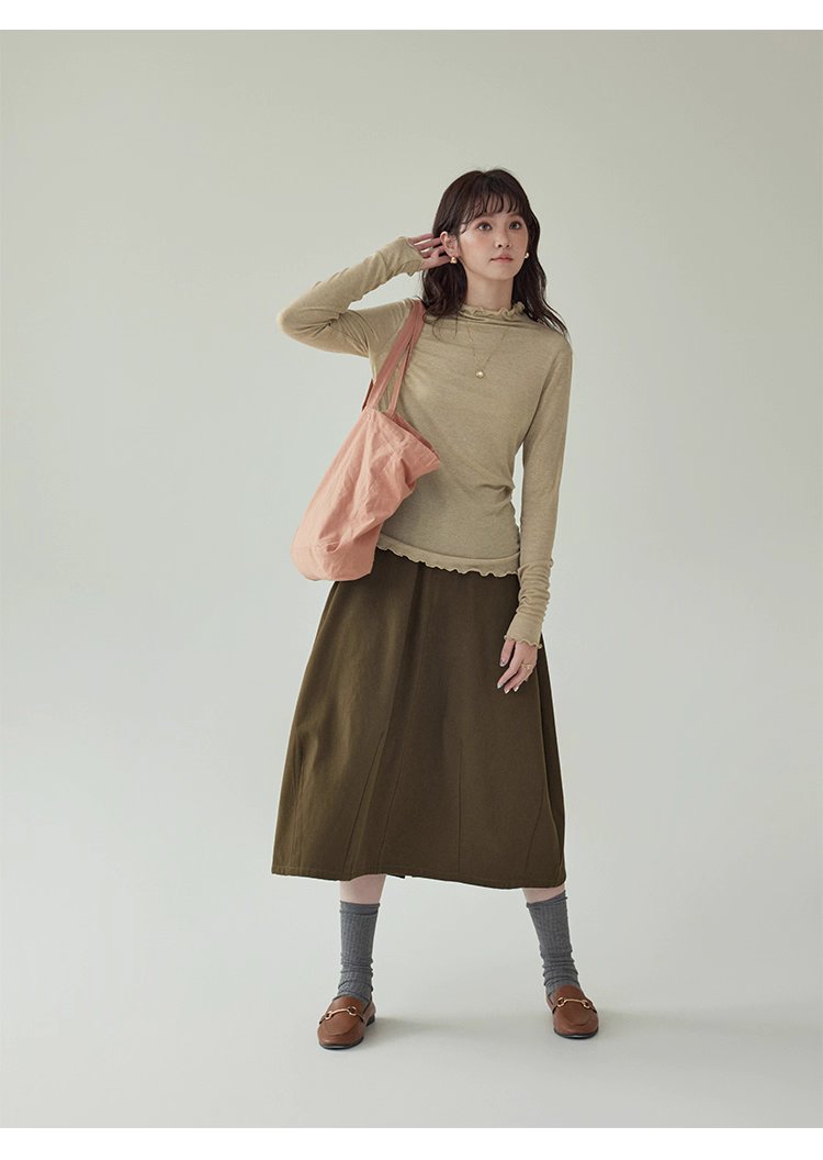 復古純色a字純棉半身裙女秋季新款後鬆緊花苞裙