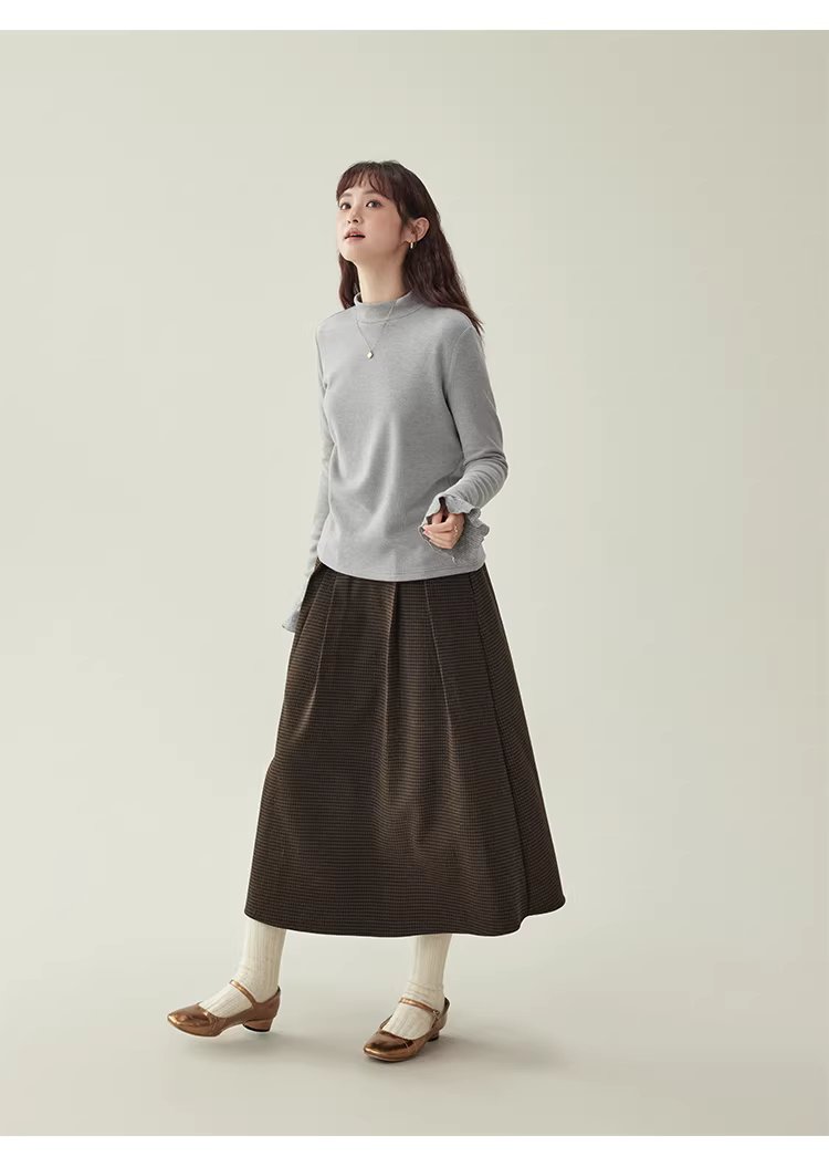 復古壓褶格紋高腰半身裙女25冬季新款a字中長裙,復古壓褶格紋高腰半身裙女25冬季新款a字中長裙,HBEW2031,復古壓褶格紋高腰半身裙女25冬季新款a字中長裙,復古格紋,高腰壓摺