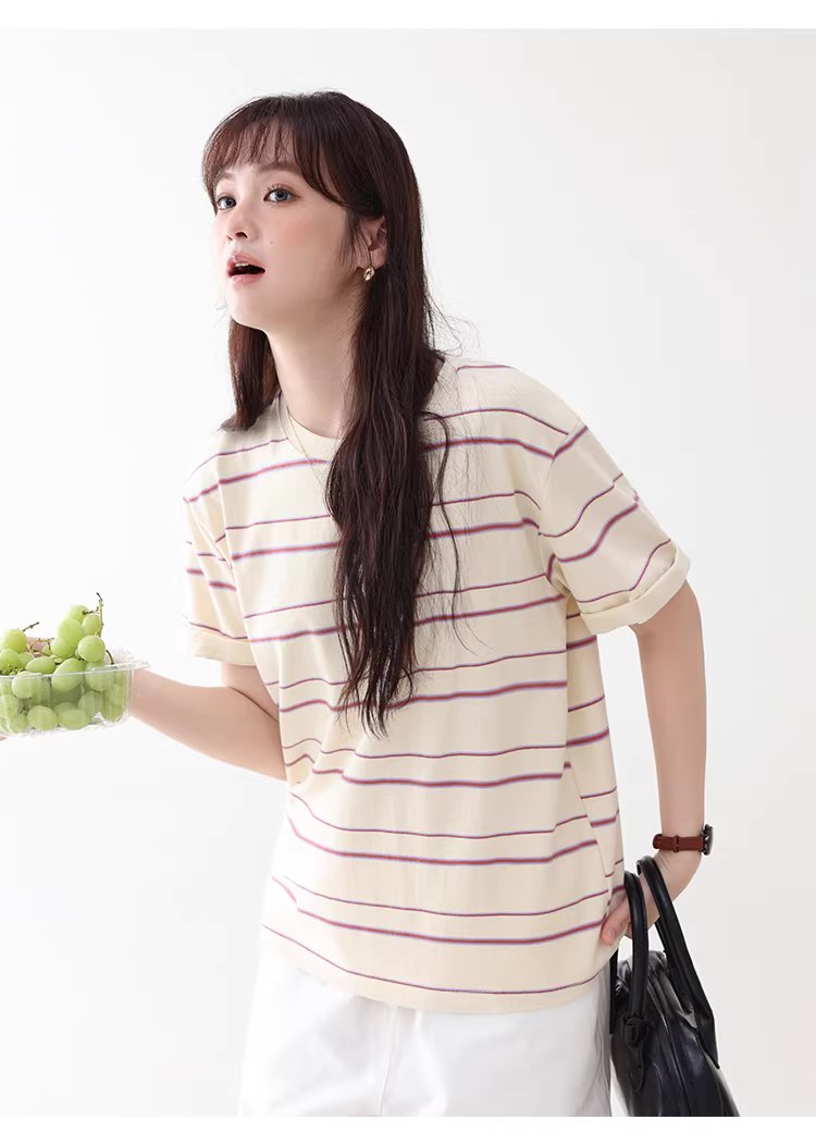 多巴胺撞色條紋落肩短袖T恤女夏季新款甜美圓領上衣,多巴胺撞色條紋落肩短袖T恤女夏季新款甜美圓領上衣,HBFS1050,多巴胺撞色條紋落肩短袖T恤女夏季新款甜美圓領上衣,撞色橫紋,舒適面料