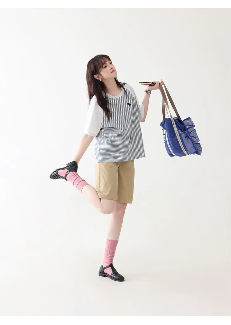 日繫條紋插肩袖小馬T恤女夏季新款寬鬆顯瘦上衣,HBFS1101,日繫條紋插肩袖小馬T恤女夏季新款寬鬆顯瘦上衣,橫紋設計,寬鬆舒適,插肩袖