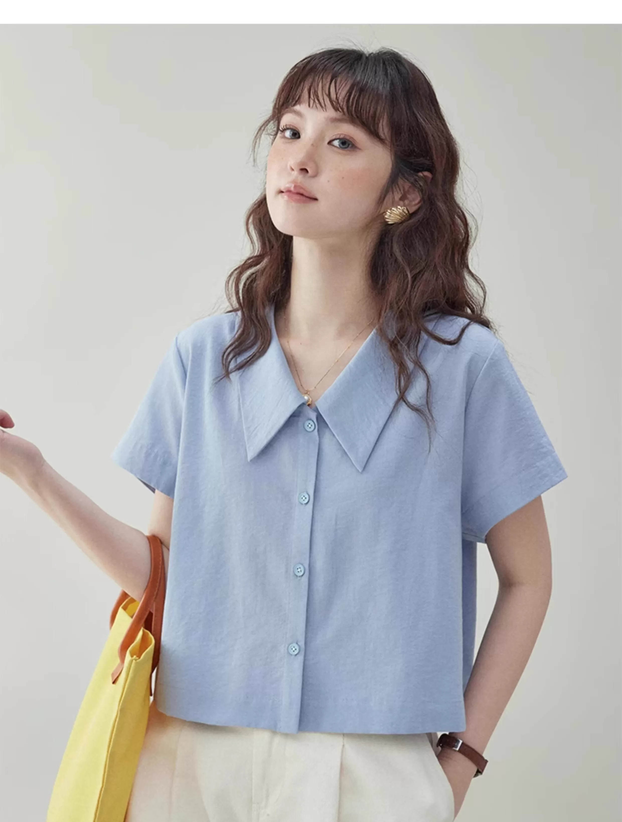 彩色條紋polo領純棉襯衫女夏季新款寬鬆短袖上衣