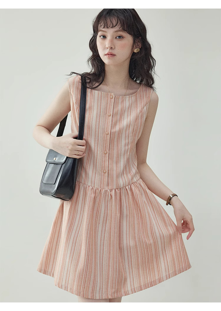 甜美圖案無袖背心洋裝女夏季新款顯瘦a字短裙