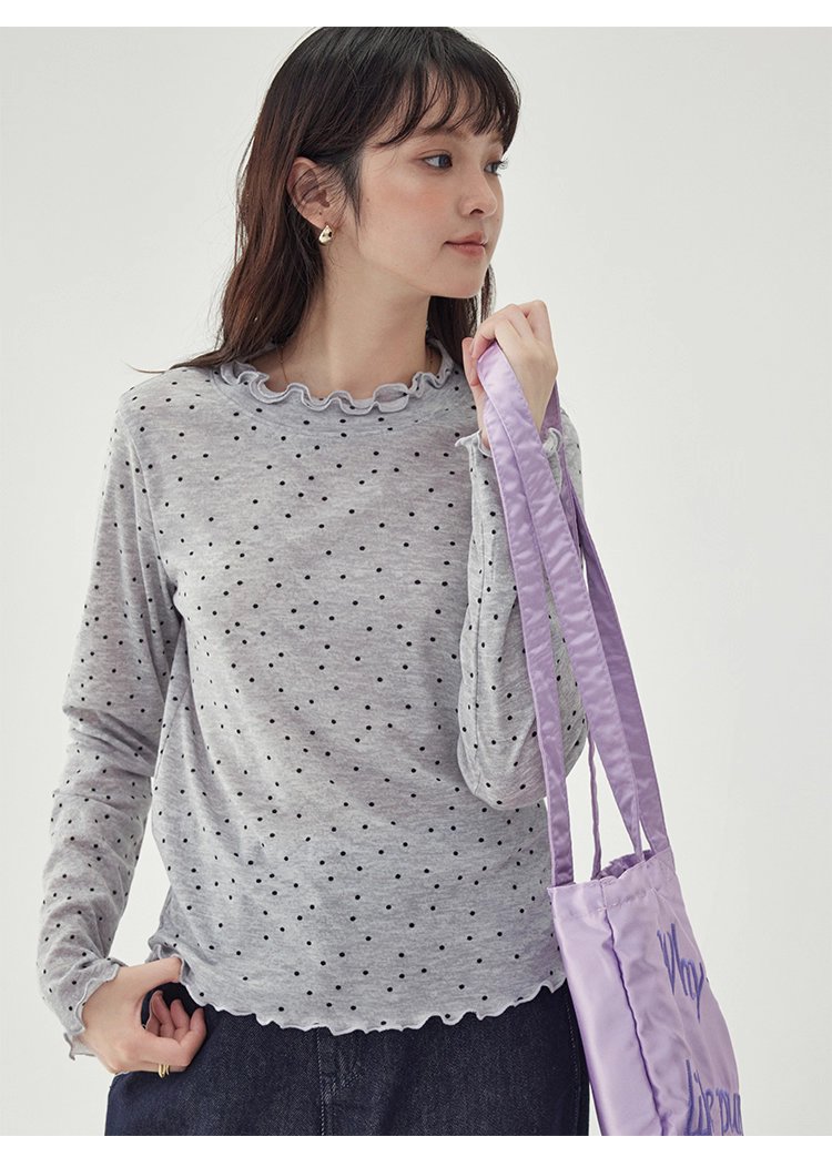 韓系密邊領波點長袖T恤女秋季新款內搭寬鬆上衣