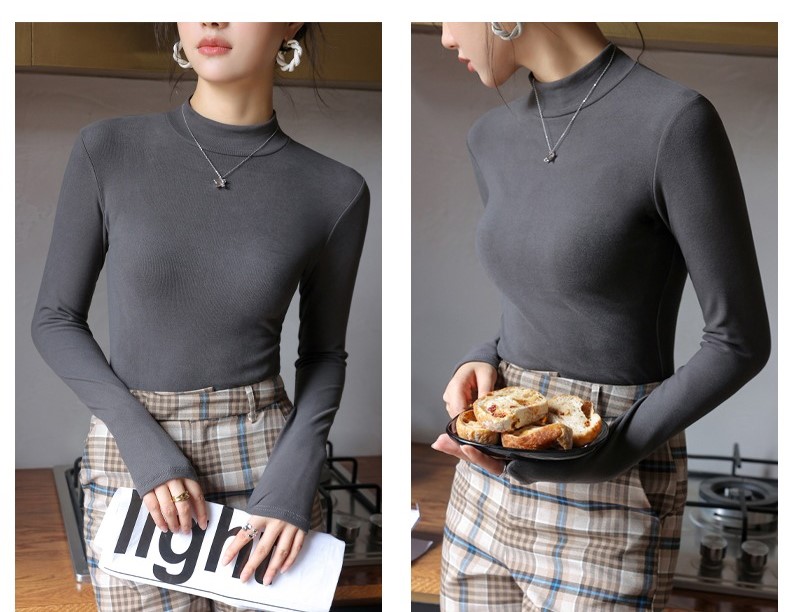 雙面磨毛雙倍暖德絨蓄熱半高領內搭上衣