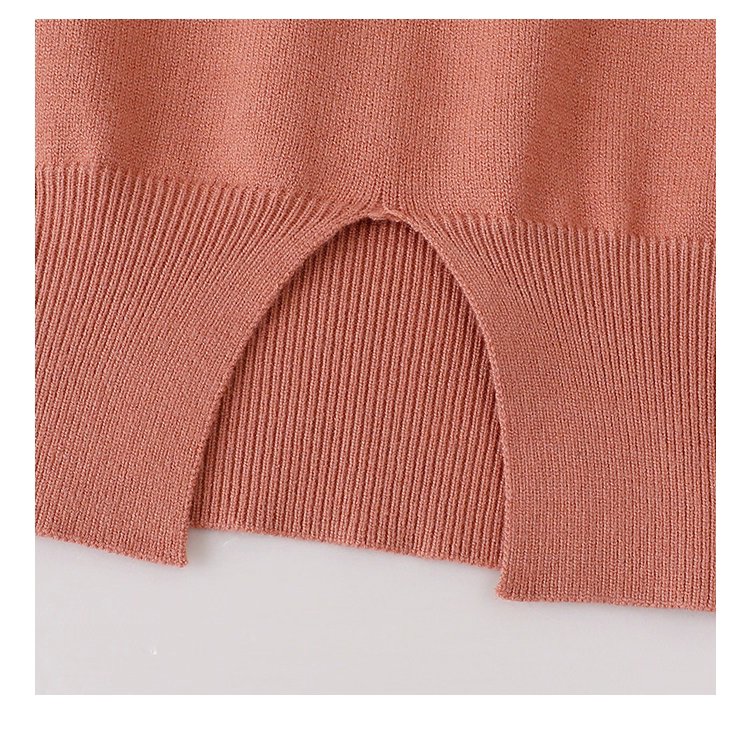 簡約純色下擺開叉針織衫女秋季新款圓領長袖上衣