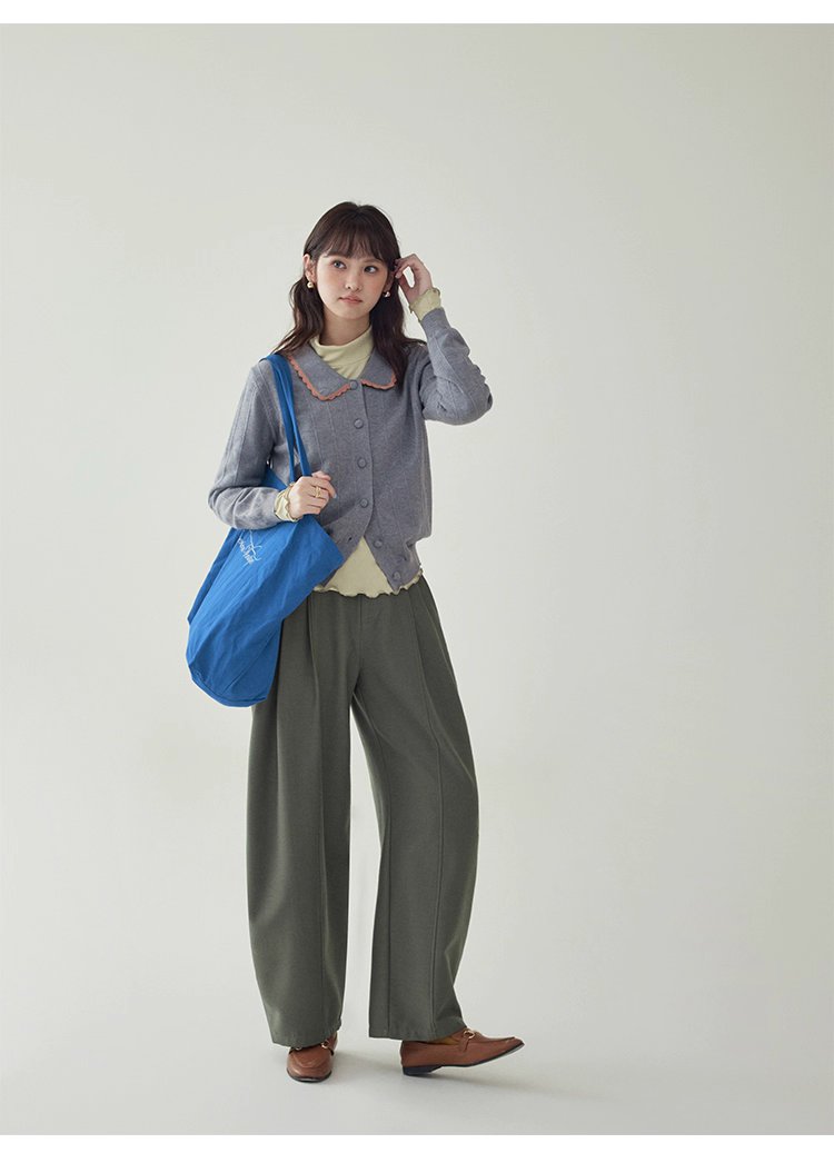 韓系撞色翻領針織開襟衫女秋季新款單排扣長袖上衣