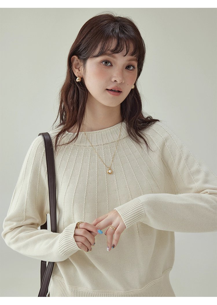 設計感波浪下擺純棉針織衫女秋冬季新款長袖上衣