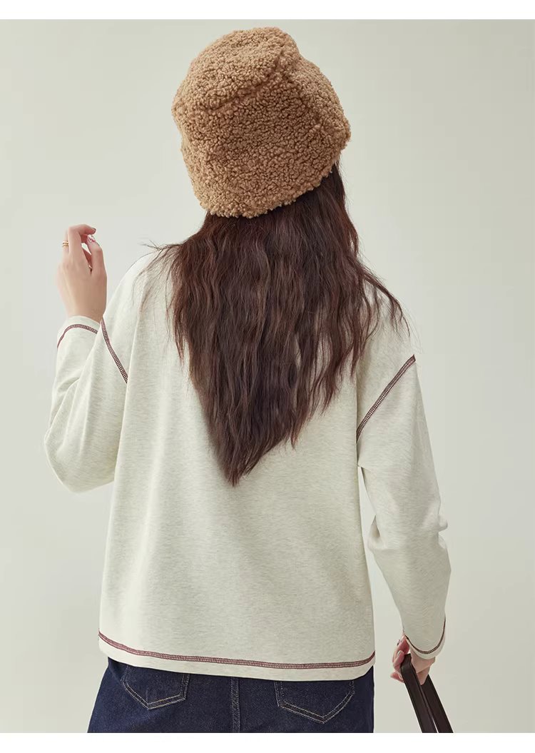 撞色反線落肩袖T恤女冬季新款半開扣圓領上衣,撞色反線落肩袖T恤女冬季新款半開扣圓領上衣,HBEW1192,撞色反線落肩袖T恤女冬季新款半開扣圓領上衣,半開排扣,舒適面料