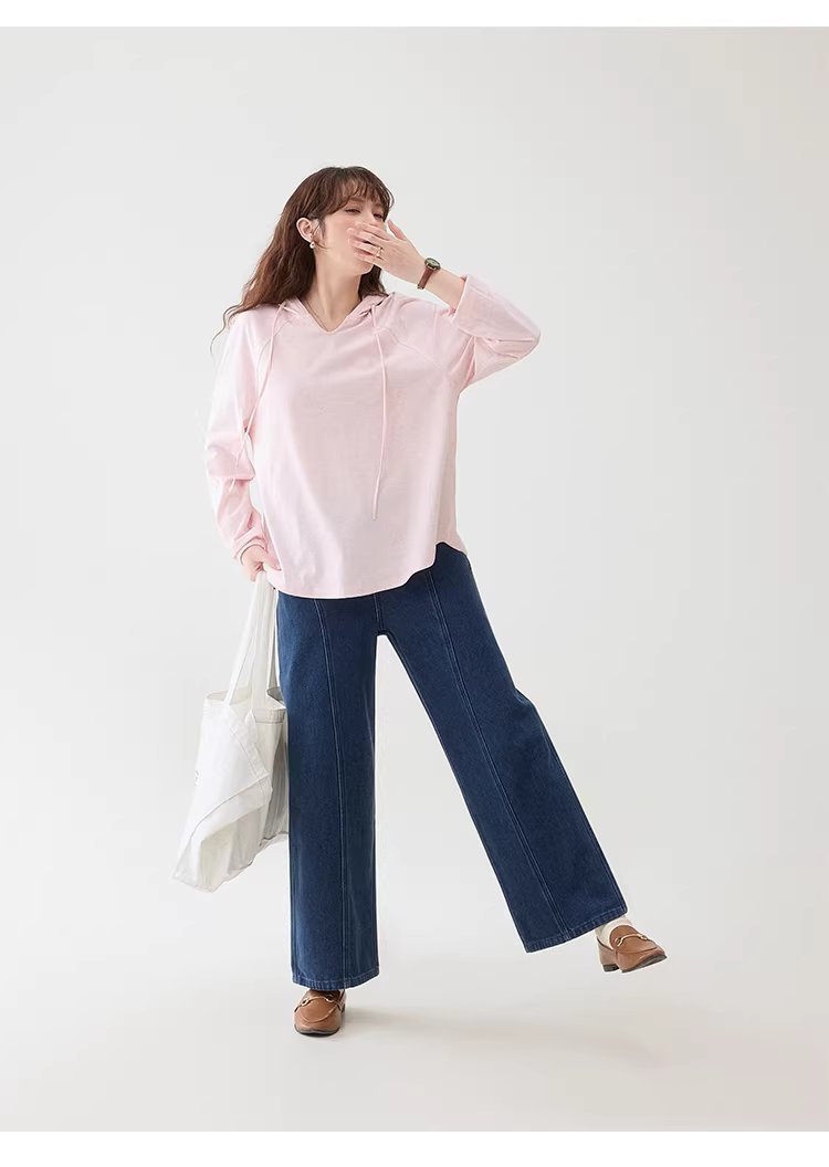 彩織小v領連帽插肩袖T恤女春季新款減齡寬鬆上衣,彩織小v領連帽插肩袖T恤女春季新款減齡寬鬆上衣,HBFS1035,彩織小v領連帽插肩袖T恤女春季新款減齡寬鬆上衣,V領連帽,寬鬆舒適