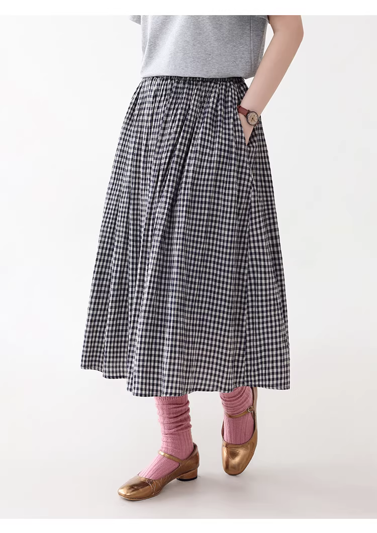 復古格紋飄逸純棉半身裙女夏季新款鬆緊腰中長裙,復古格紋飄逸純棉半身裙女夏季新款鬆緊腰中長裙,HBFS2014,復古格紋飄逸純棉半身裙女夏季新款鬆緊腰中長裙,復古格紋,全棉面料