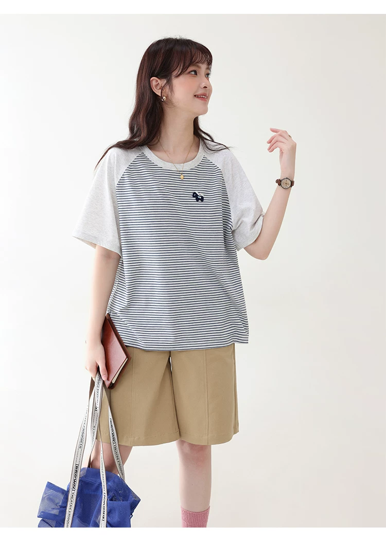 日繫條紋插肩袖小馬T恤女夏季新款寬鬆顯瘦上衣,HBFS1101,日繫條紋插肩袖小馬T恤女夏季新款寬鬆顯瘦上衣,橫紋設計,寬鬆舒適,插肩袖