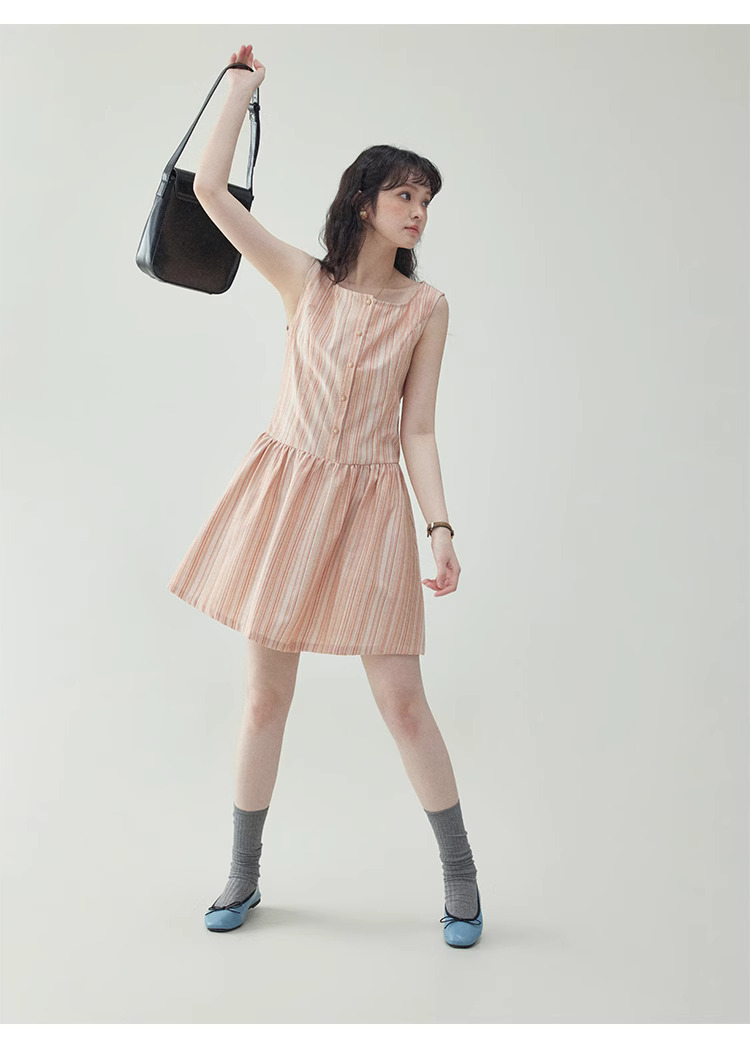 甜美圖案無袖背心洋裝女夏季新款顯瘦a字短裙