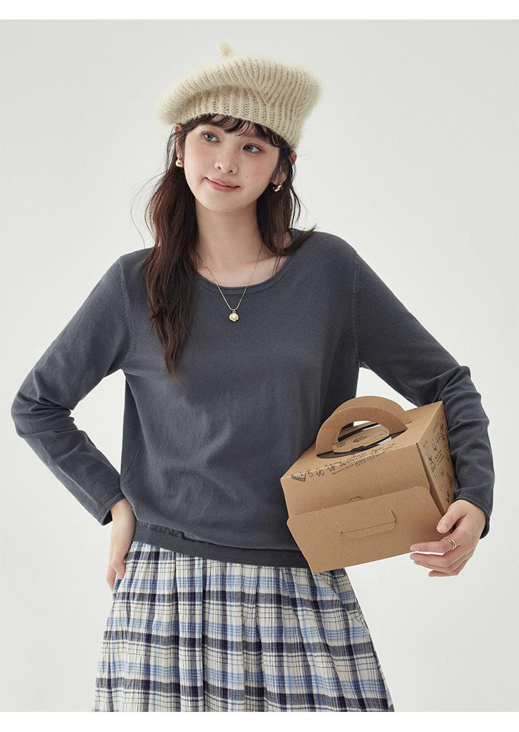 韓系純色毛衣長袖針織衫女秋季新款圓領純棉上衣