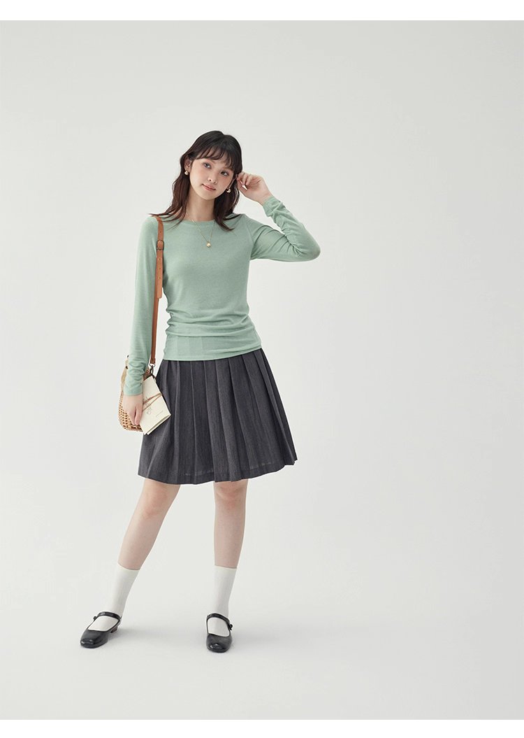 長袖修身薄款羊毛T恤女25秋季新款內搭上衣