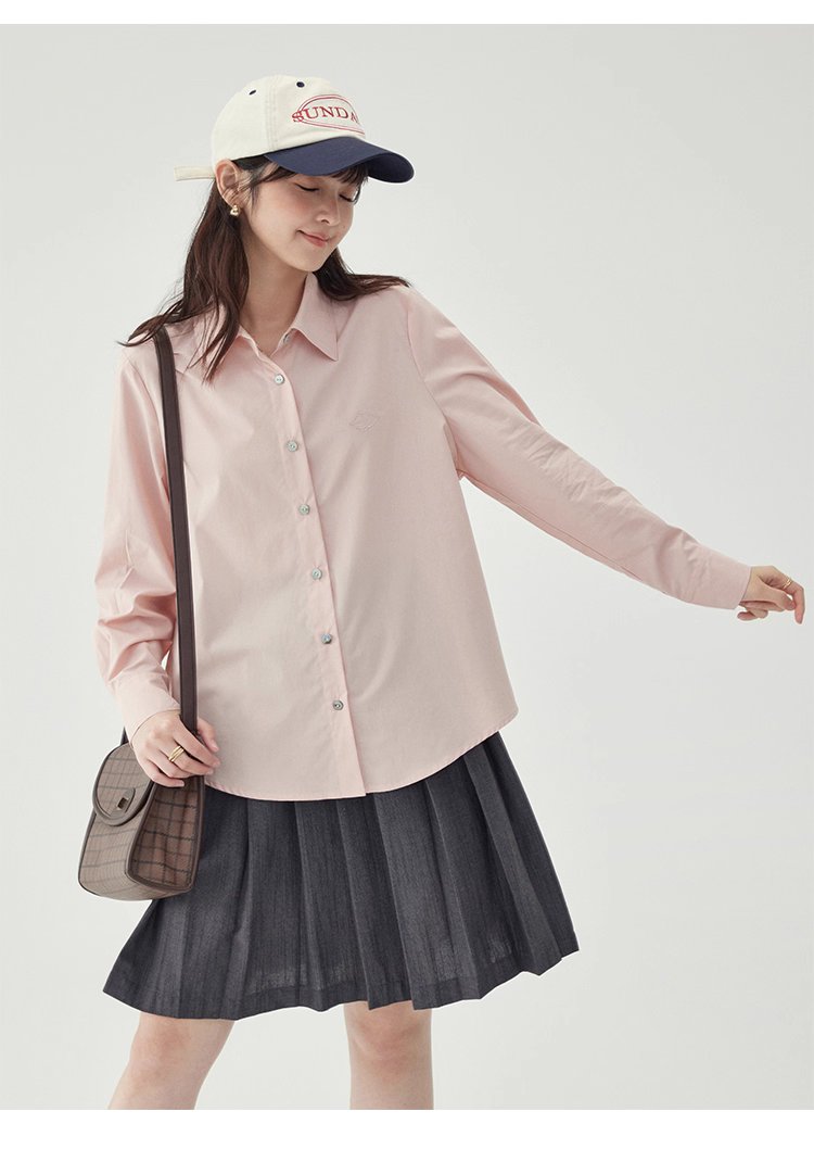 單排扣寬鬆繡襯衫女秋季新款慵懶長袖上衣