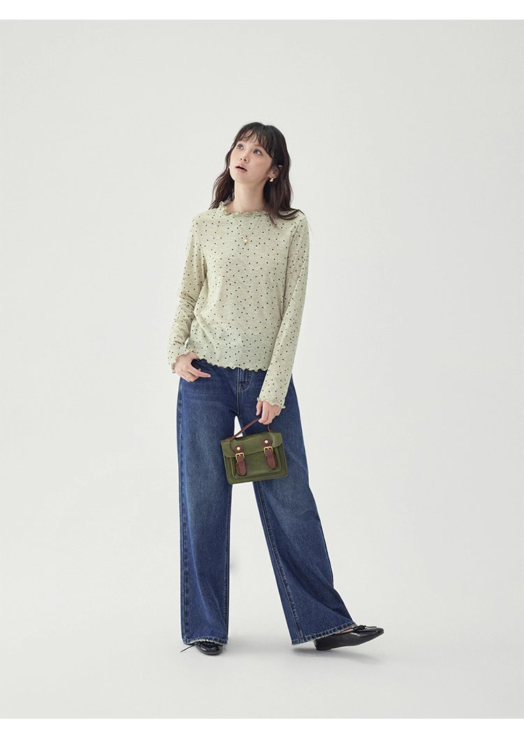韓系密邊領波點長袖T恤女秋季新款內搭寬鬆上衣