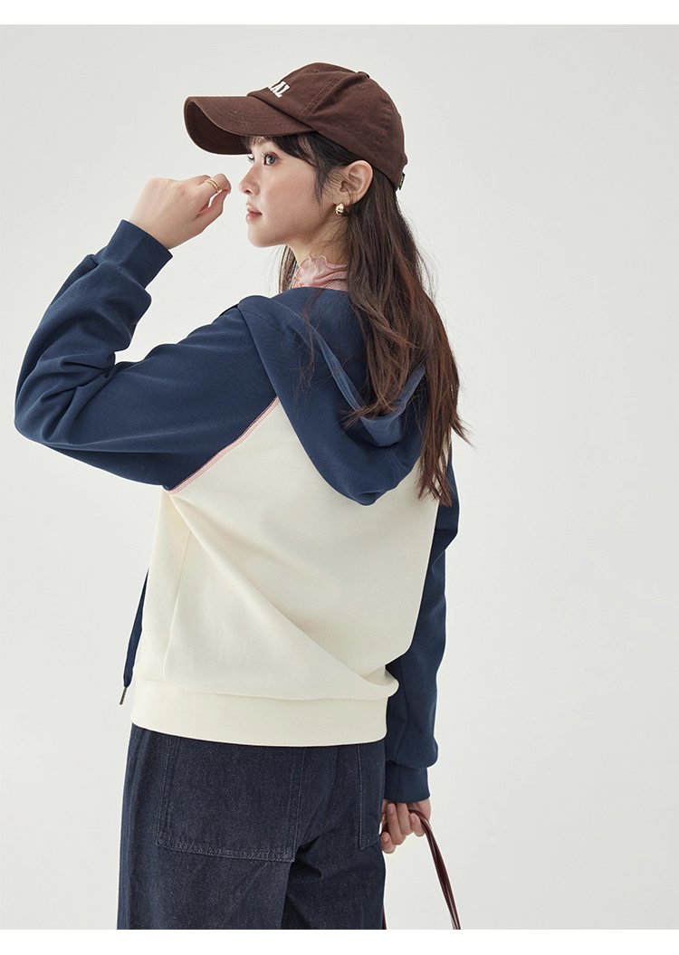 撞色插肩長袖連帽衛衣T恤女25秋季新款減齡上衣