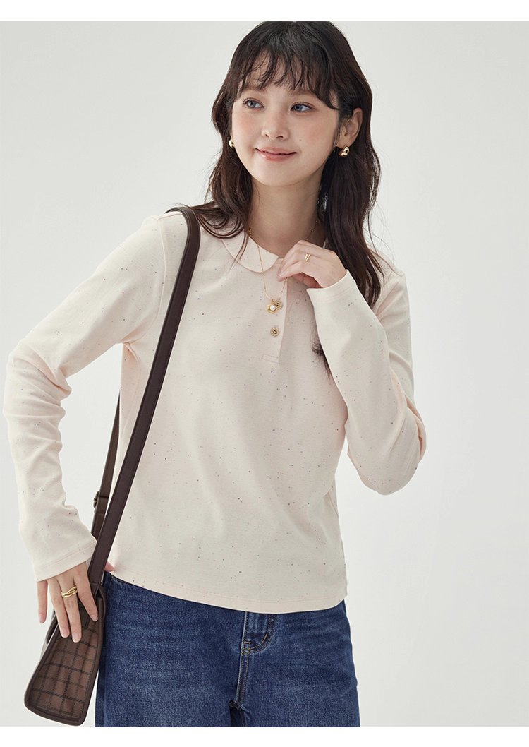 彩點小翻領長袖T恤女秋季新款時尚百搭上衣
