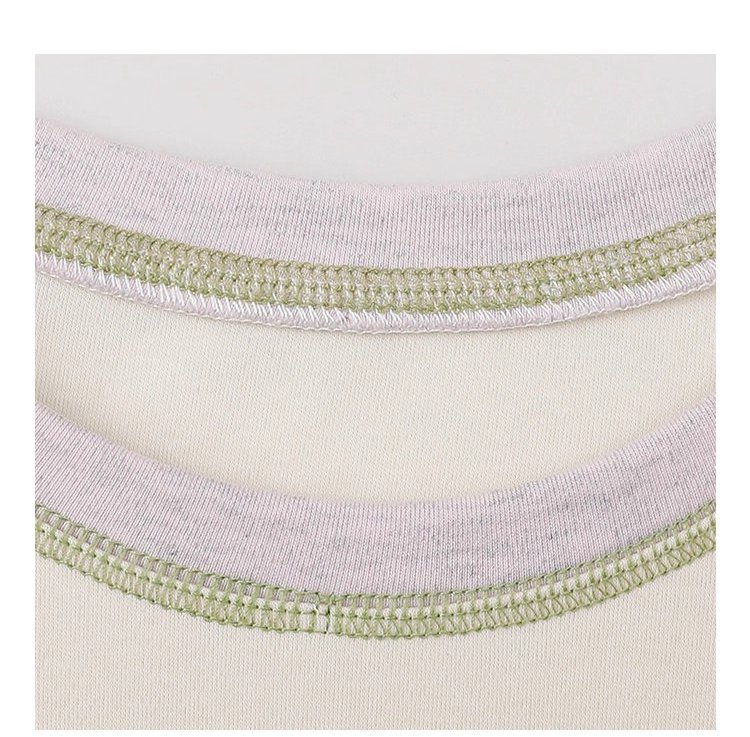 撞色插肩長袖側開叉T恤女秋季新款減齡刺繡上衣