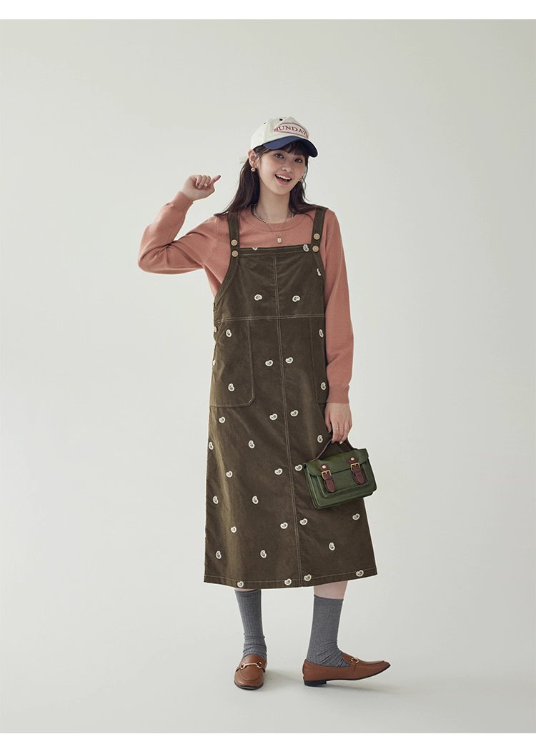 減齡刺繡純棉背帶洋裝女秋季新款後開叉a字裙