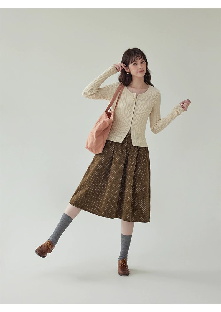 純色麻花雙頭拉鍊針織衫女秋季新款修身純棉上衣