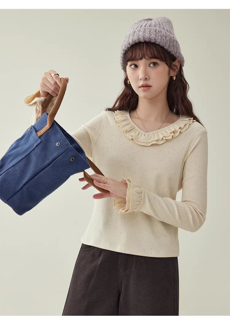 彩點荷葉邊v領厚T恤女冬季新款甜美打底長袖上衣,彩點荷葉邊v領厚T恤女冬季新款甜美打底長袖上衣,HBEW1186,彩點荷葉邊v領厚T恤女冬季新款甜美打底長袖上衣,荷葉邊領,彩點面料